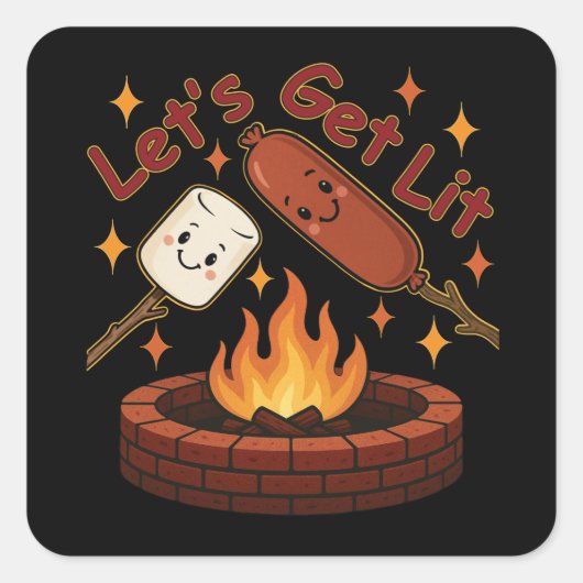 Let's Get Lit Firepit - Schattigee Marshmallow & H Vierkante Sticker (Voorkant)