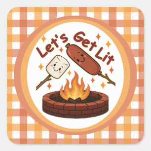 Let's Get Lit Firepit - Schattigee Marshmallow & H Vierkante Sticker