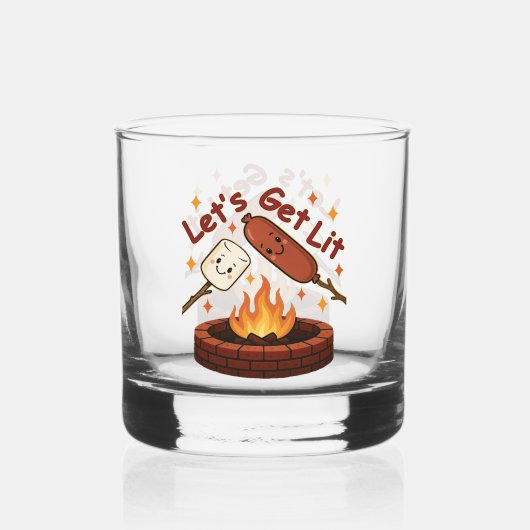Let's Get Lit Firepit - Schattigee Marshmallow & H Whisky Glas (Voorkant)
