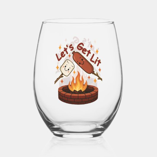 Let's Get Lit Firepit - Schattigee Marshmallow & H Wijnglas Zonder Voet (Voorkant)