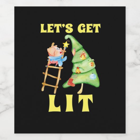 Let's Get Lit Funny Christmas Drinking Classic Wijn Etiket (Enkel label)