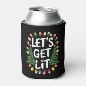 Let's Get Lit Funny Christmas Drinking Xmas Lights Blikjeskoeler (Blikje Voorkant)