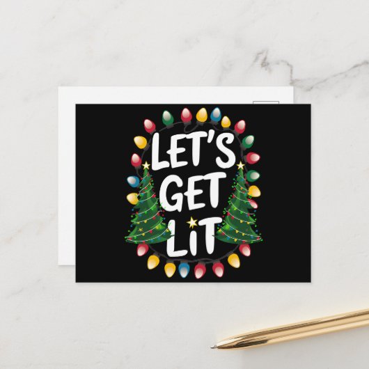 Let's Get Lit Funny Christmas Drinking Xmas Lights Briefkaart (Voorkant / Achterkant in situ)