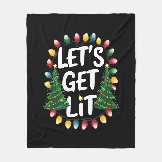 Let's Get Lit Funny Christmas Drinking Xmas Lights Fleece Deken (Voorkant)