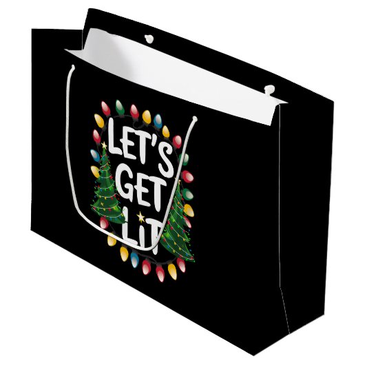 Let's Get Lit Funny Christmas Drinking Xmas Lights Groot Cadeauzakje (Voorkant Gekanteld)