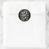 Let's Get Lit Funny Christmas Drinking Xmas Lights Ronde Sticker (Tas)