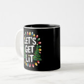 Let's Get Lit Funny Christmas Drinking Xmas Lights Tweekleurige Koffiemok (Voorkant links)