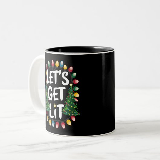 Let's Get Lit Funny Christmas Drinking Xmas Lights Tweekleurige Koffiemok (Voorkant links)