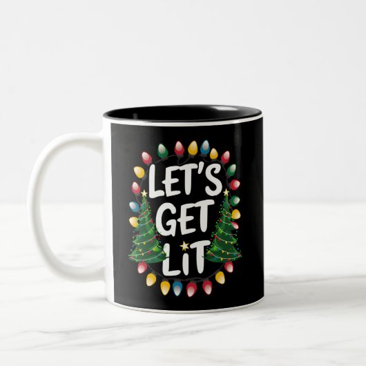 Let's Get Lit Funny Christmas Drinking Xmas Lights Tweekleurige Koffiemok (Links)