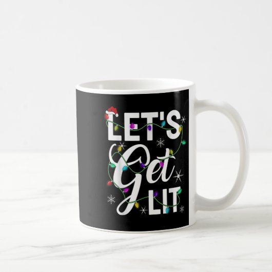 Let's Get Lit Funny Christmas Lighting Xmas Tee Me Koffiemok (Rechts)