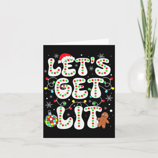 Let's Get Lit Funny Christmas Lights Xmas Pajamas Kaart (Voorkant)