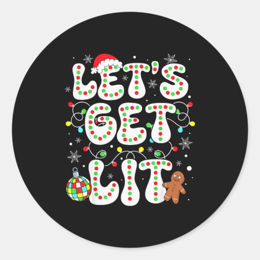 Let's Get Lit Funny Christmas Lights Xmas Pajamas Ronde Sticker (Voorkant)