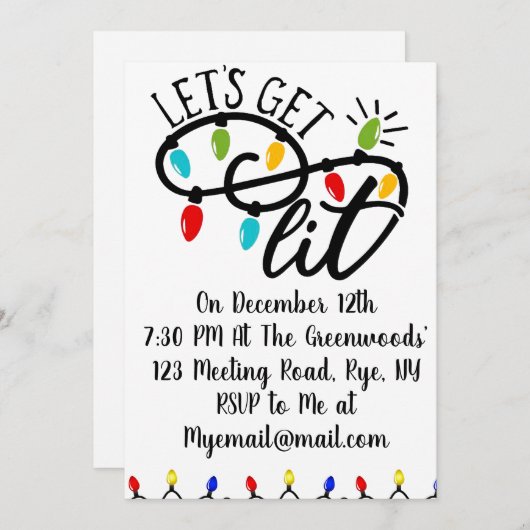 Let's get lit - funny Christmas party uitnodiging (Voorkant / Achterkant)