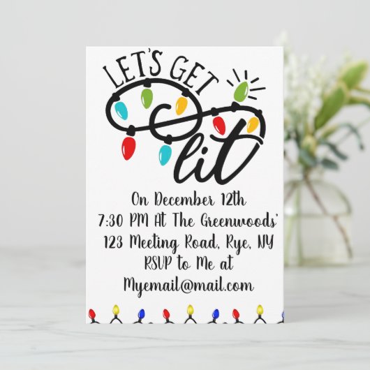 Let's get lit - funny Christmas party uitnodiging (Staand voorkant)