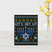 Let's Get Lit Funny Jewish Holiday Chanukah Ugly H Kaart (Gele Bloem)