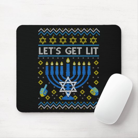 Let's Get Lit Funny Jewish Holiday Chanukah Ugly H Muismat (Met muis)