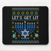 Let's Get Lit Funny Jewish Holiday Chanukah Ugly H Muismat (Voorkant)