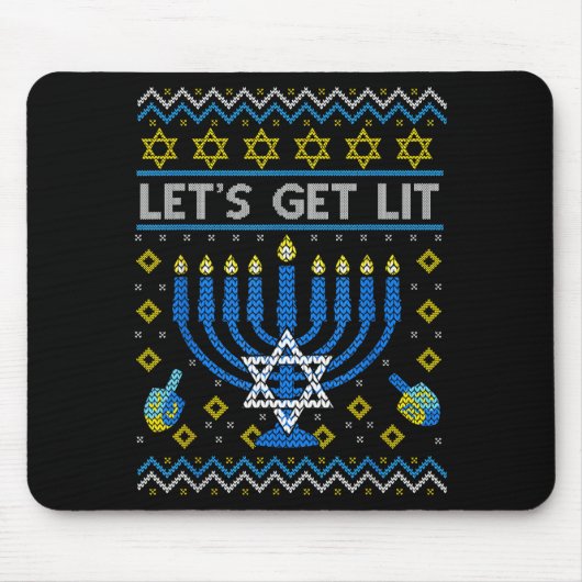 Let's Get Lit Funny Jewish Holiday Chanukah Ugly H Muismat (Voorkant)