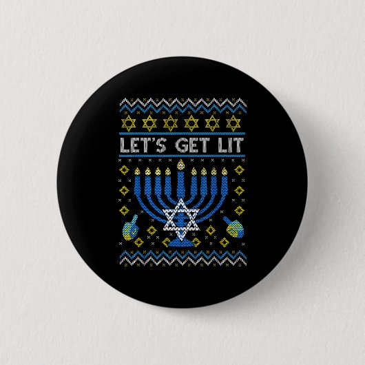 Let's Get Lit Funny Jewish Holiday Chanukah Ugly H Ronde Button 5,7 Cm (Voorkant)