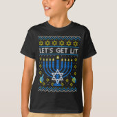 Let's Get Lit Funny Jewish Holiday Chanukah Ugly H T-shirt (Voorkant)