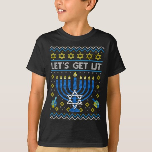 Let's Get Lit Funny Jewish Holiday Chanukah Ugly H T-shirt (Voorkant)