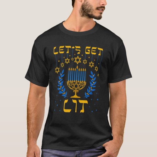 Let's Get Lit Hanukkah  Jew Menorah Jewish Chanukk T-shirt (Voorkant)