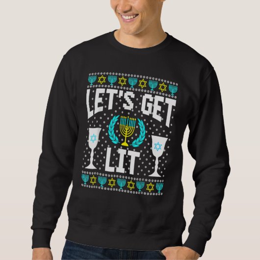 Let's Get Lit Hanukkah Jew Menorah Jewish Chanukka Trui (Voorkant)