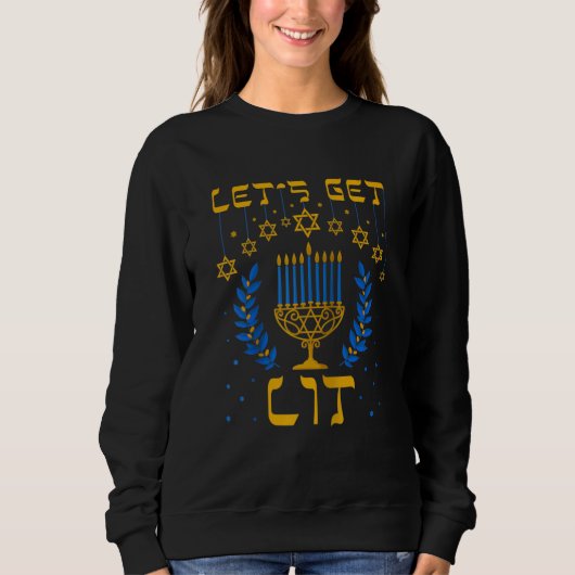 Let's Get Lit Hanukkah Jew Menorah Jewish Chanukka Trui (Voorkant)