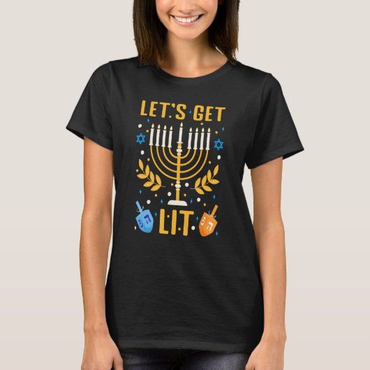 Let's Get Lit Hanukkah Jewish Menorah Holiday Chan T-shirt (Voorkant)
