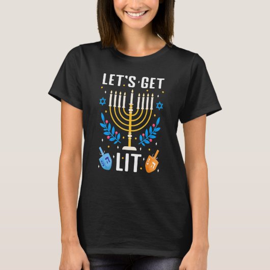 Let's Get Lit Hanukkah Jewish Menorah Holiday Chan T-shirt (Voorkant)