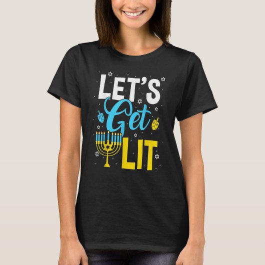 Let's Get Lit Menorah Hanukkah Jewish T-shirt (Voorkant)