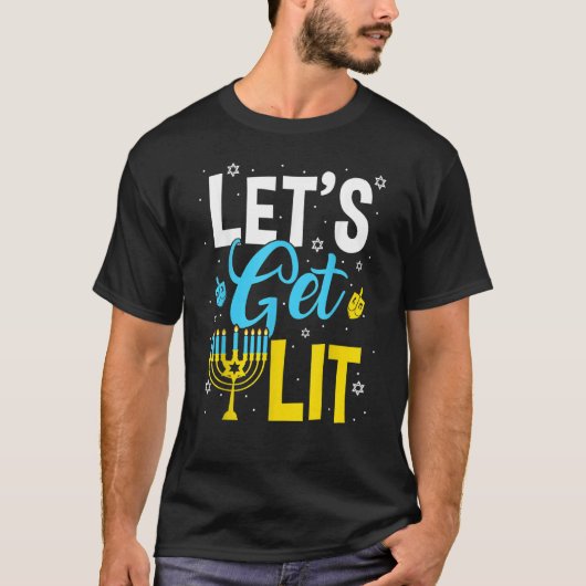 Let's Get Lit Menorah Hanukkah Jewish T-shirt (Voorkant)