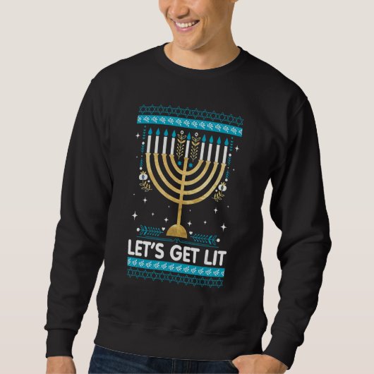 Let's Get Lit Menorah Jewish Ugly Hanukkah Chanuk Trui (Voorkant)