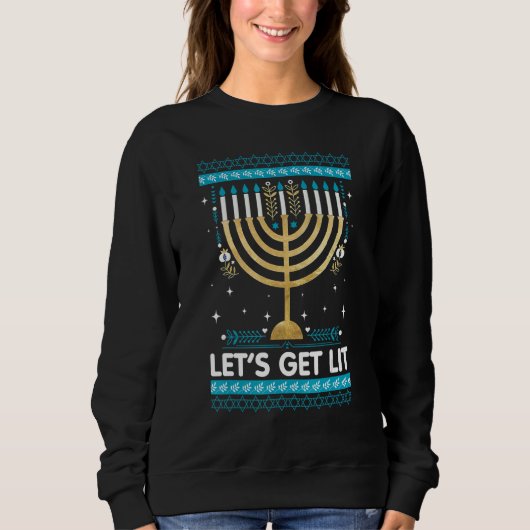 Let's Get Lit Menorah Jewish Ugly Hanukkah Chanuk Trui (Voorkant)
