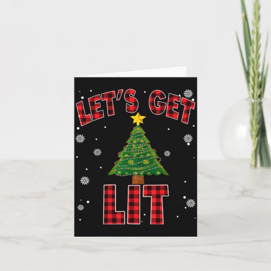 Let's Get Lit Red Buffalo Plaid Christmas Pajama D Kaart (Voorkant)