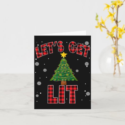 Let's Get Lit Red Buffalo Plaid Christmas Pajama D Kaart (Gele Bloem)