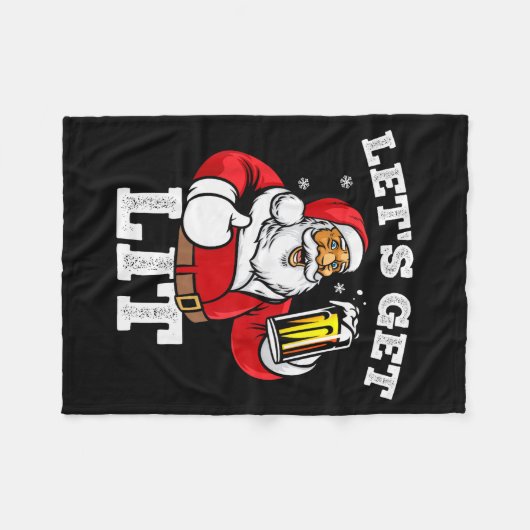 Let's Get Lit Santa Claus Drinking Beer Christmas  Fleece Deken (Voorkant (Horizontaal))
