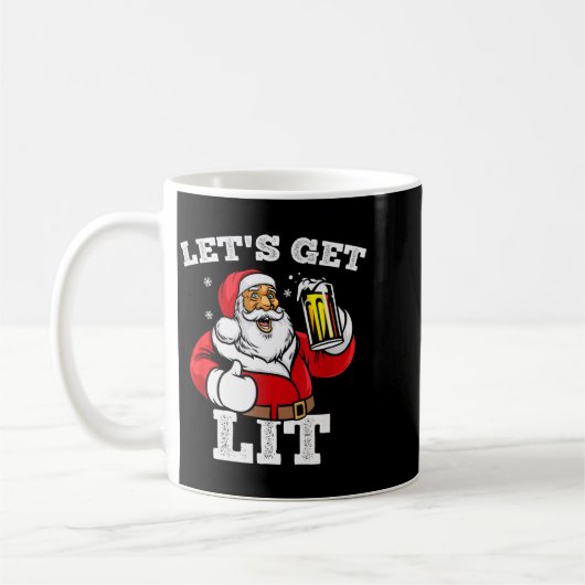 Let's Get Lit Santa Claus Drinking Beer Christmas  Koffiemok (Links)