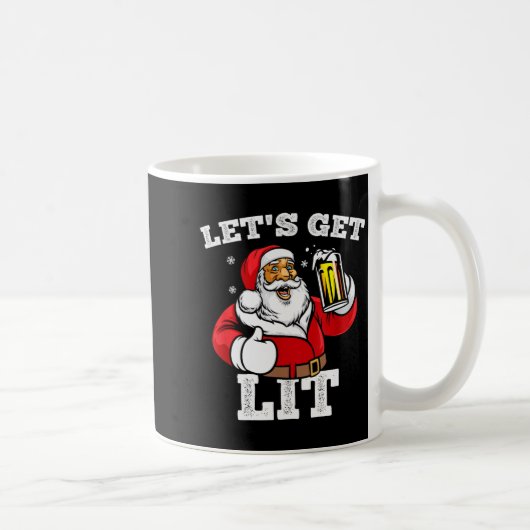 Let's Get Lit Santa Claus Drinking Beer Christmas Koffiemok (Rechts)