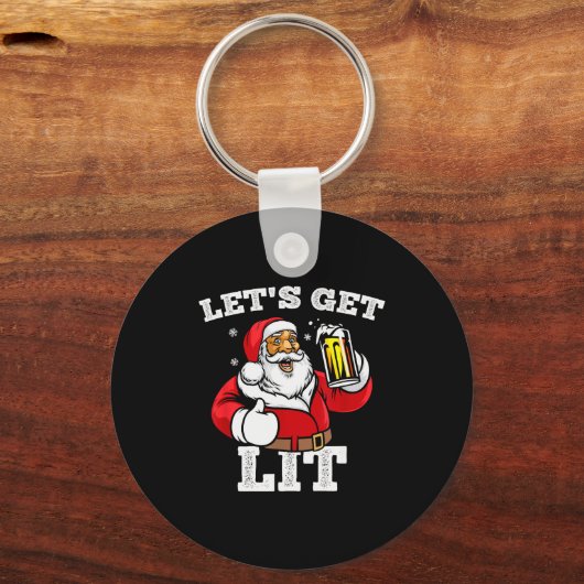 Let's Get Lit Santa Claus Drinking Beer Christmas Sleutelhanger (Voorkant)