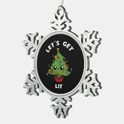 Let's Get Lit - Schattige Grappig Kerstboom Ontwer Tin Sneeuwvlok Ornament (Rechts)