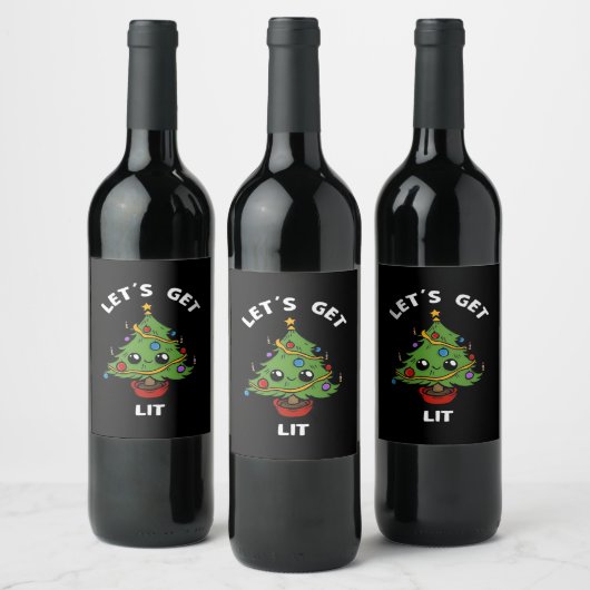 Let's Get Lit - Schattige Grappig Kerstboom Ontwer Wijn Etiket (Flessen)
