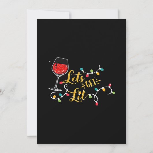 Let's Get Lit Wine Glasses Christmas Lights Drinki Feestdagenkaart (Voorkant)