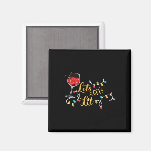Let's Get Lit Wine Glasses Christmas Lights Drinki Magneet (Voorkant / Achterkant)