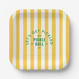 Let's Get Pickled Après Pickle Ball Yellow Stripe  Papieren Bordje