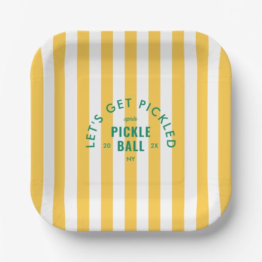 Let's Get Pickled Après Pickle Ball Yellow Stripe  Papieren Bordje (Voorkant)