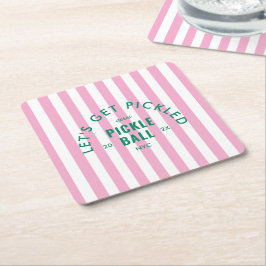 Let's Get Pickled Après Pickleball Pink Stripe Kartonnen Onderzetters