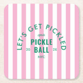 Let's Get Pickled Après Pickleball Pink Stripe Kartonnen Onderzetters (Voorkant)