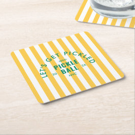 Let's Get Pickled Après Pickleball Yellow Stripe Kartonnen Onderzetters