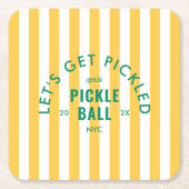 Let's Get Pickled Après Pickleball Yellow Stripe Kartonnen Onderzetters (Voorkant)